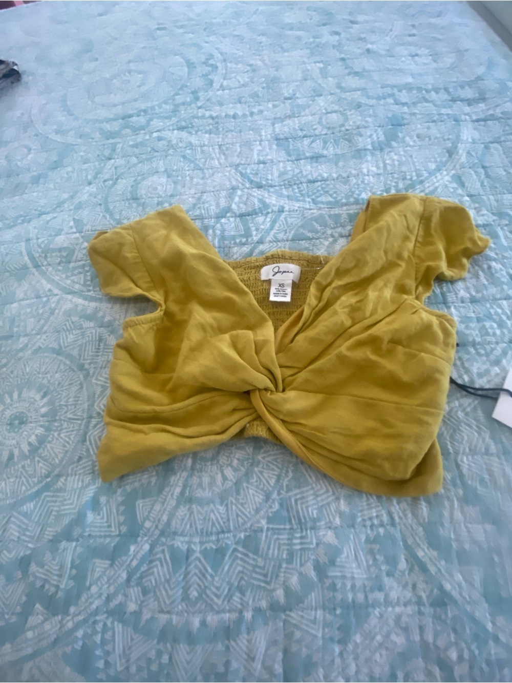 Japna Mustard Knot Front Crop Top